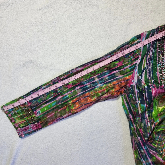 Soft Surroundings Mosaic Tunic Artsy Embroidery Tie Dye Jade Multi Womens Sz S - Picture 12 of 12